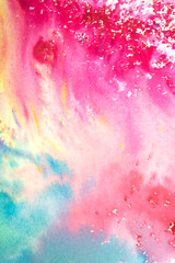 Obraz premium A vibrant and colourful watercolour abstract painting on canvas painted with wild and free brush strokes