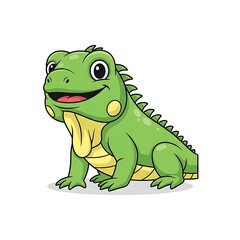 Fototapeta premium Green cartoon dinosaur character smiling happily.