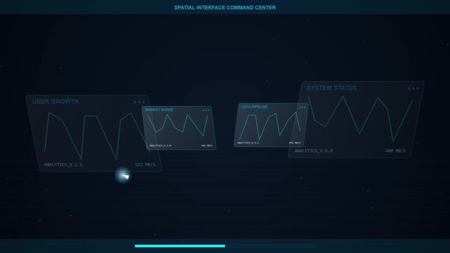 Digital spatial interface displaying live data analytics and metrics