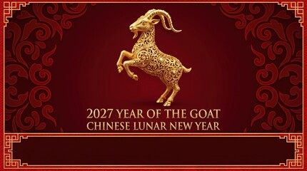 Fototapeta premium Chinese Zodiac Goat 2027, Lucky Goat New Year, Goat Year Prosperity, Golden Goat Art for Lunar New Year Celebration