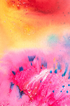 A vibrant and colourful watercolour abstract painting on canvas painted with wild and free brush strokes