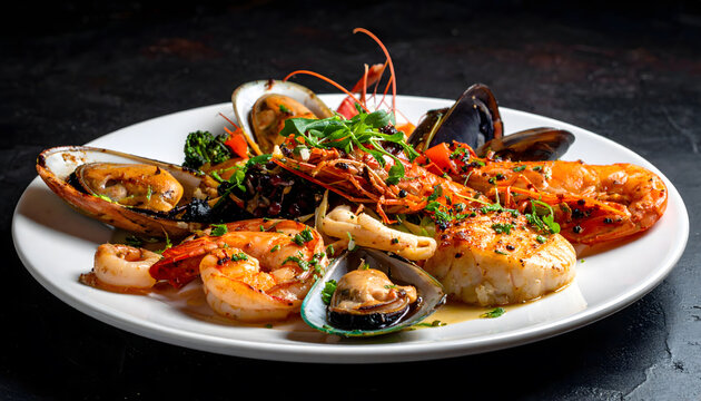Grilled seafood platter with fresh ocean flavors smoky finish and gourmet presentation for fine dining