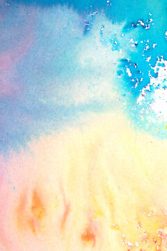 A vibrant and colourful watercolour abstract painting on canvas painted with wild and free brush strokes