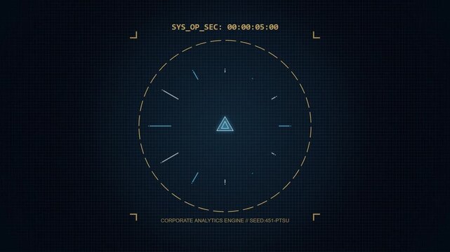 Futuristic circular radar interface with digital data analytics display