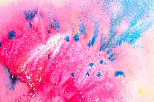 A vibrant and colourful watercolour abstract painting on canvas painted with wild and free brush strokes
