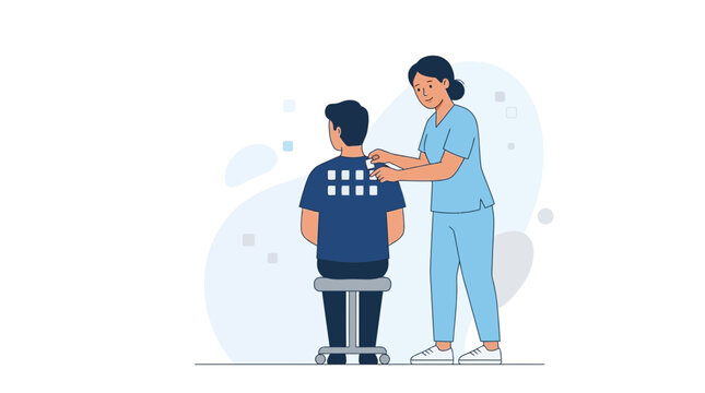Nurse Applying Allergy Patch Test to Patient's Back for Dermatological Diagnosis
