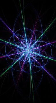Brilliant glowing patterns of infinite geometric complexity radiate through a dark cosmic void with vibrant neon pulses and deep colors, motion, pattern, structure