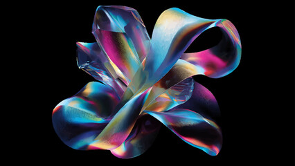 Obraz premium Abstract Iridescent 3D Crystal Shape on Black