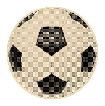 Soccer ball illustration of classic sports equipment for a game or championship, rendered in a retro halftone pop art style