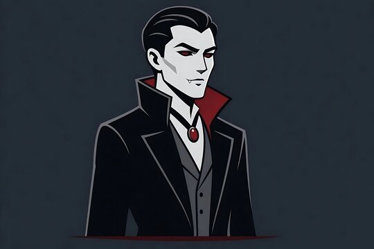 Minimalist flat vector illustration of modern vampire count for fashion apparel print and poster template