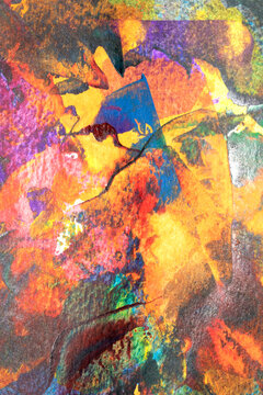 A vibrant and colourful oil and acrylic abstract painting on painted with wild and free brush strokes
