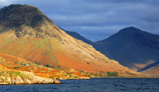 Vistas of Great Gable, Kirk Fell, and Wast Water under changing light in the Lake District, Cumbria, England