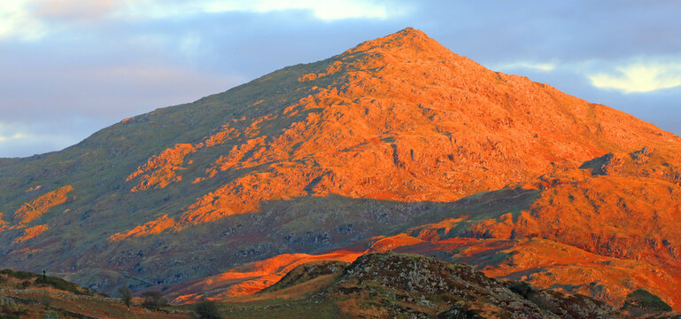 Mountains near Eskdale in the Western Lake District during sunset in Cumbria, England