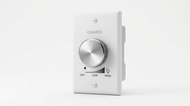 White electrical dimmer switch with silver knob and buttons