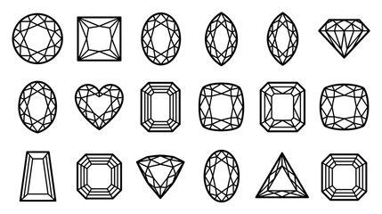 Collection of Geometric Gemstone Cut Icons © wati