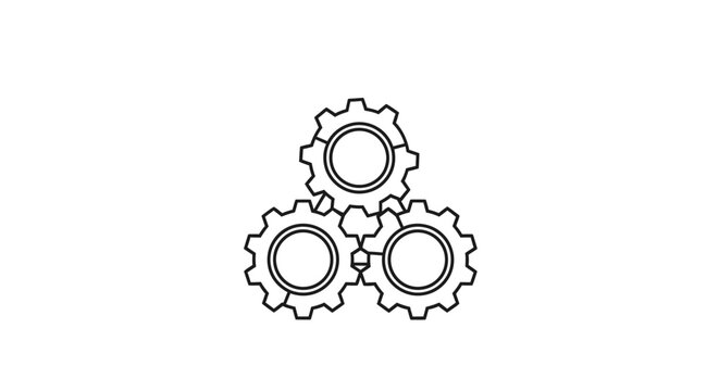 Set of three interlocking cogs for mechanical cooperation symbol.