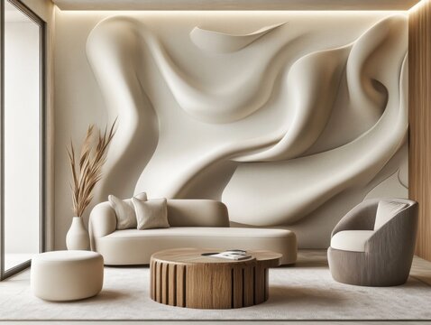 Contemporary futuristic interior featuring sleek forms and rich mocha tones highlighting modern minimalism, refined design, and sophisticated living aesthetics