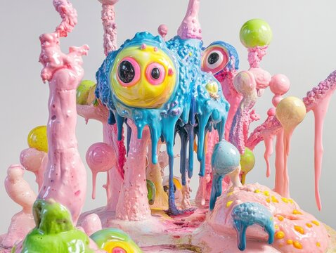 Pop surreal artwork featuring a melting form sculpture highlighting imaginative design, abstract creativity, and contemporary artistic expression