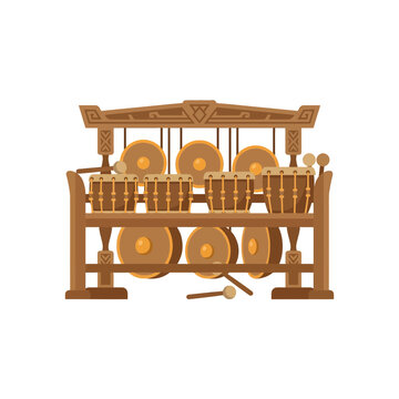 Traditional Indonesian Gamelan Orchestra Instrument Set, Percussion Ensemble
