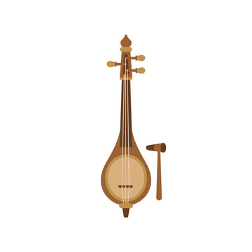Traditional Saz Lute with Hammer, Middle Eastern String Instrument Illustration