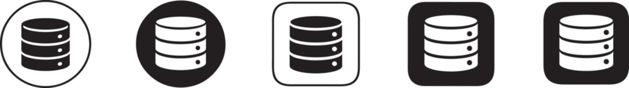 Database icon set in outline solid and square styles for cloud storage servers apps and dashboard UI.