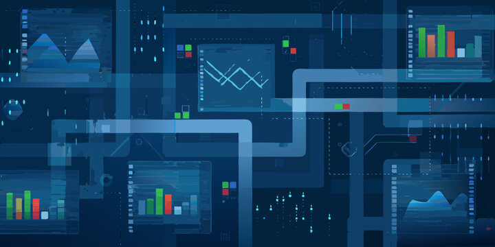 Data visualization pattern with charts and graphs blue tones