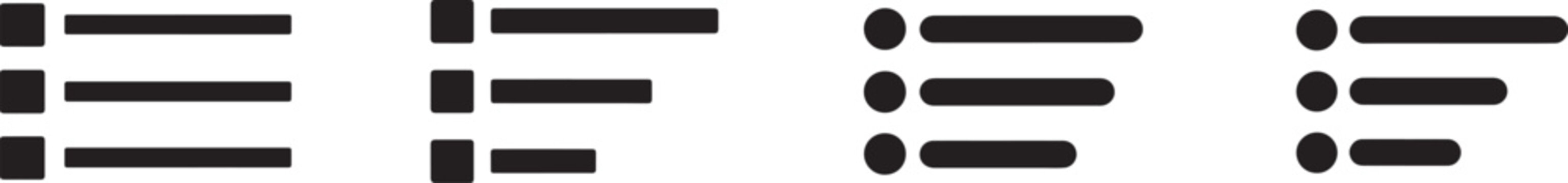 Black filled hamburger menu icon set with list symbols for web, mobile UI, apps and navigation design.