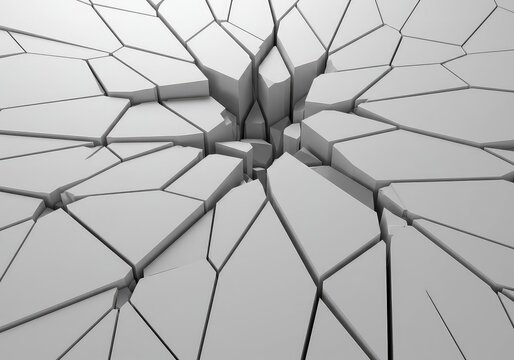 Abstract background showing fractured white pieces separated by shadow gaps. Represents emptiness, loss, broken design, and chaos, disruption, separation, material