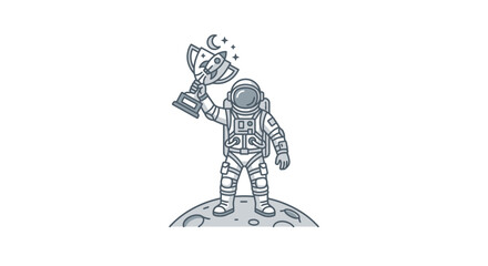 Obraz premium Creative of Astronaut Holding Trophy on the Moon with Space Elements and Celestial Decorations with high quality professional line art symbols for modern creative design and digital branding projects