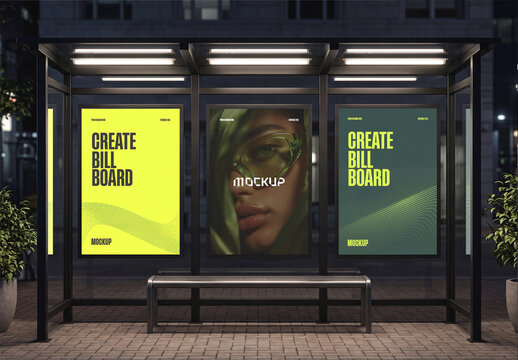 Bus Stop Advertising Billboard Mockup