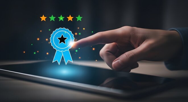 Customer satisfaction and quality assurance concept with five star rating