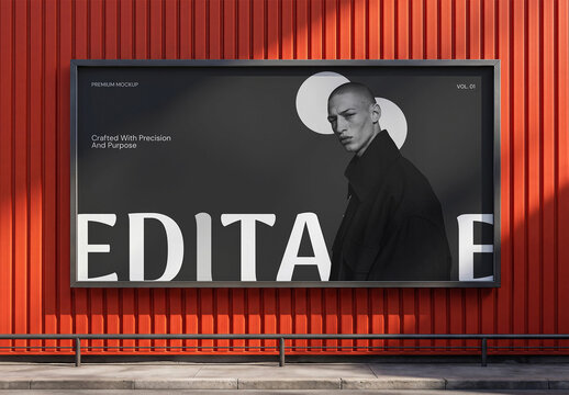 Outdoor Wall Billboard Mockup on Building Facade