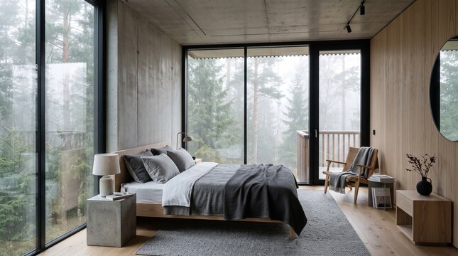 Modern Bedroom with Forest View and Contemporary Design