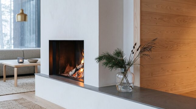 Modern Fireplace in Minimalist Home Interior