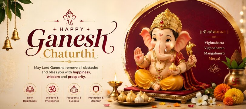 Elegant ganesh chaturthi festival greeting template with lord ganesha sitting chaturthi festival religion blessing celebration tradition