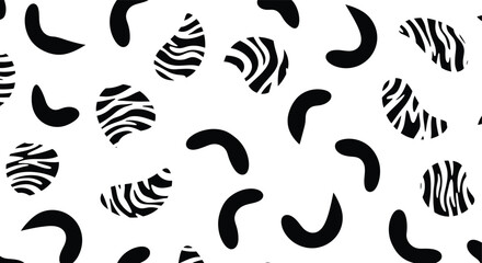 Black and White Animal Print Pattern with Zebra and Leopard Elements. © Vira