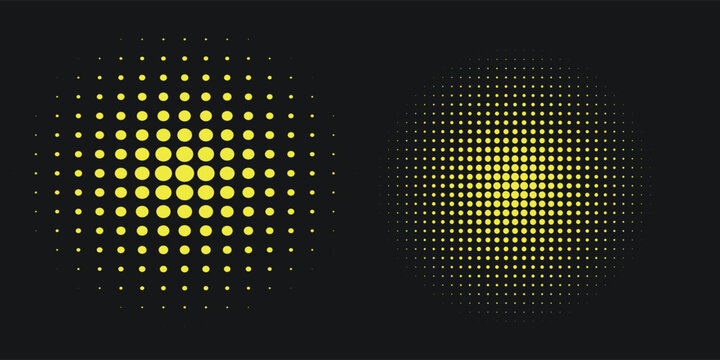 Gold Halftone round frame. Golden luxury Halftone circle logo. Dots emblem. Dotted texture border. modern background