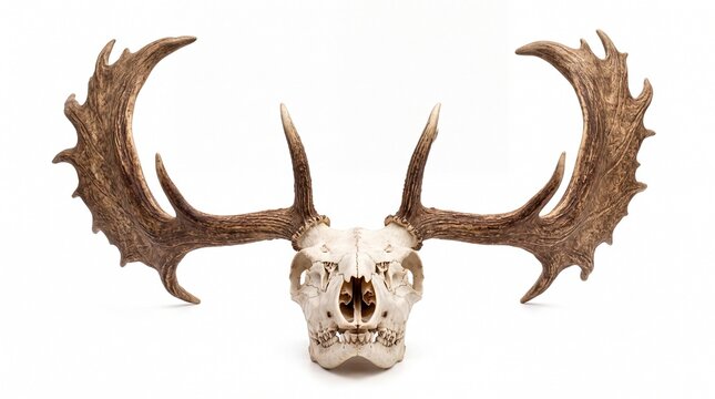 Large fallow deer skull with impressive brown antlers