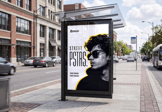 Street Bus Stop Advertising Poster Mockup