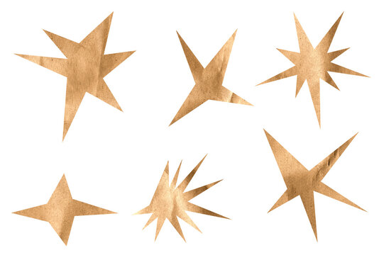 Textured brown starburst shapes set, abstract geometric explosion elements for graphic design