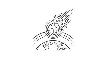 Clean Black and White Line Drawing of Meteorite Impact on Planet Earth with high quality professional line art symbols for modern creative design and digital branding projects © ZAHZI