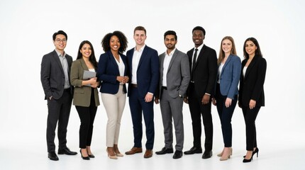 Obraz premium Diverse group of business people standing together, isolated on white background