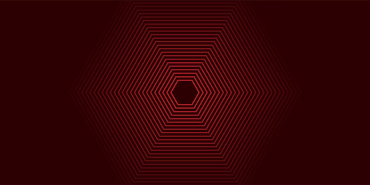red glow hexagon tunnel loop. Seamless 4K animation. Abstract motion screen background with animated loop box. Glowing neon frames with bright colors on a black background. 3D rendering