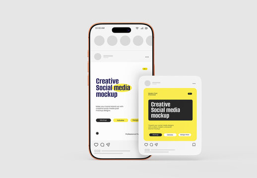 Social Media Posts Display Mockup on Smartphone