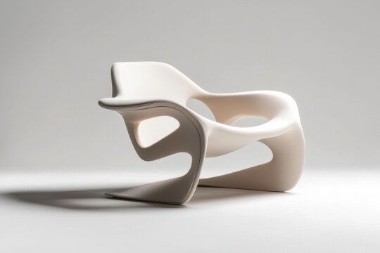 White lounge chair modern chair curved arm chair sculptural chair minimalist chair contemporary furniture abstract form smooth surface plastic chair indoor furniture