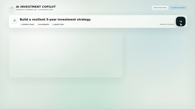 Artificial intelligence investment copilot financial dashboard generating business strategy scenarios