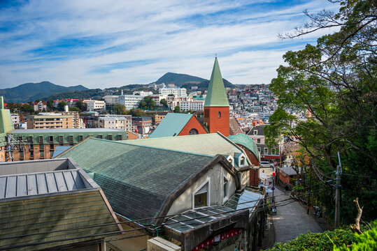 Oura Church stands tall in Nagasaki, showcasing historic architecture and overlooking the cityscape