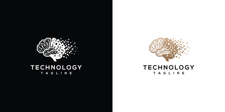 Digital Brain Logo - Technology Concept