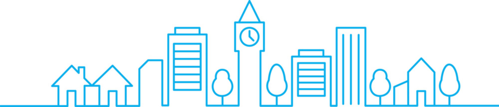 Minimalist Blue Line Cityscape Illustration