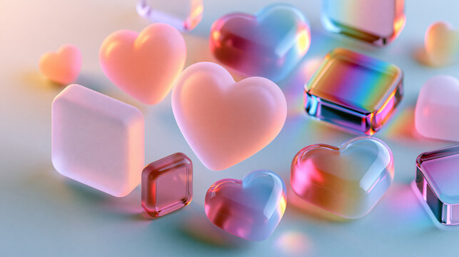 floating frosted glass heart engagement icon on pastel background